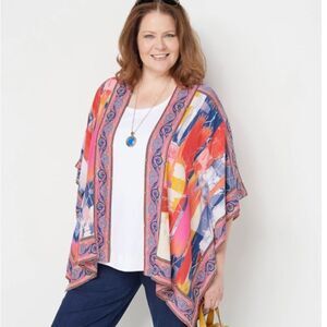 Tolani Collection Colorful Open Kimono Sleeve Cover Up Cardigan Plus Size 2X